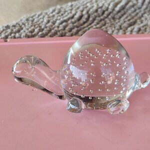 Vintage Turtle Glass Paperweight with Controlled Bubbles